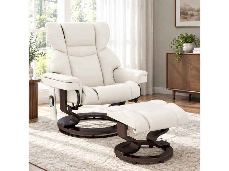 Fauteuil relax électrique massant 145° pivotant blanc crème avec repose-pieds - Conforama B