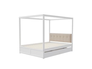Lit 140x200 cm blanc têtes capitonnées grands tiroirs bois