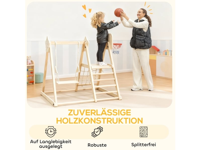  Aire de jeux intérieure 5-en-1 140x133 cm – coloris bois naturel – pliable avec toboggan et balançoire  - Conforama D