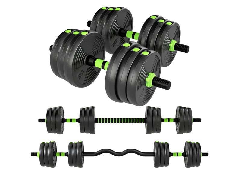  Set d'haltères réglables 25 kg 140 x 22 x 22 cm vert en plastique, 3 en 1 pour musculation avec barres  - Conforama C