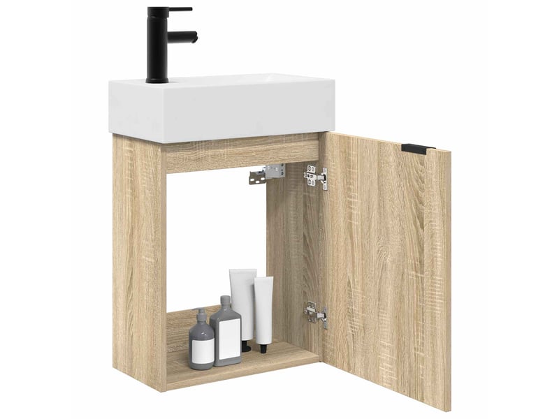  Meuble de rangement salle de bain avec robinet chêne sonoma shl5529  - Conforama C