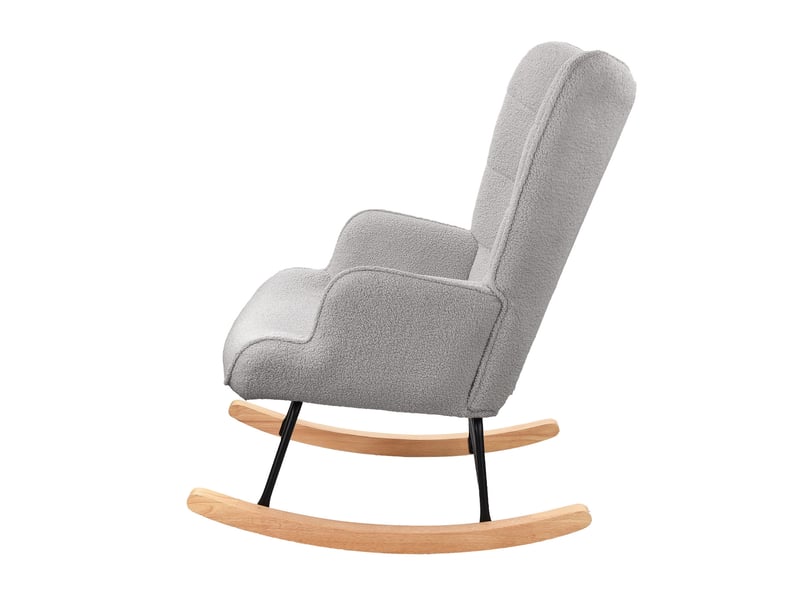  Kefsr fauteuil à bascule teddy gris clair avec dossier carreauté, rocking chair moderne en polaire douce, structure métal robuste et patins bois, fauteuil relax pour salon chambre lecture, 75x68x92cm  - Conforama W