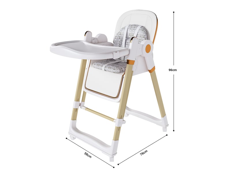  Chaise haute bébé 59x76x96 cm, tablette amovible, chaise évolutive bébé, harnais 5 points, dossier inclinable, blanc, pu  - Conforama C