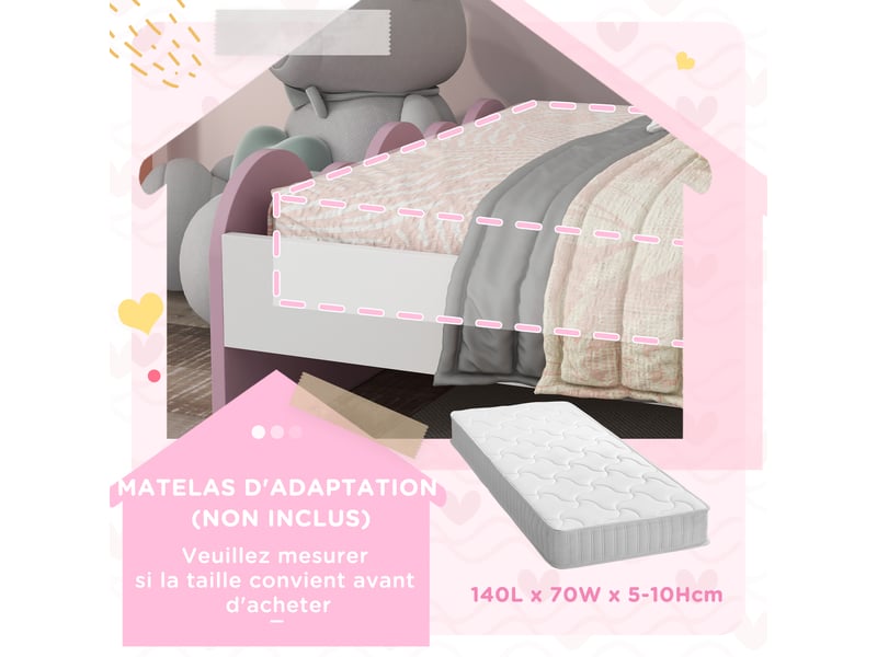  Lit pour enfants de 3 à 6 ans 143 x 74 x 66 cm design arc-en-ciel sommier à lattes inclus chambre moderne rose  - Conforama W
