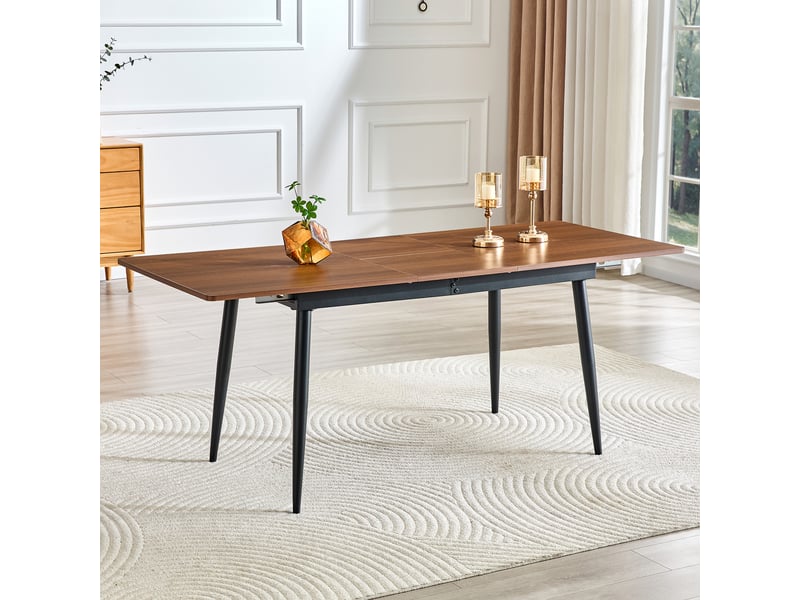  Table à manger rectangulaire effet bois, 190,5/150 cm, pieds métal, style industriel, 6–8 places  - Conforama E