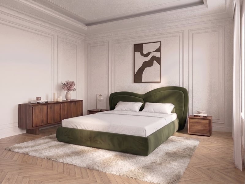 Bobochic lit bas daniela tissu velours lisse vert 140x190 DANIELA - Conforama C