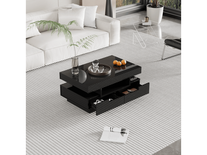  Table basse brillante avec 4 tiroirs et 3 niches, led réglable, pour salon, noir, 80×50×36 cm  - Conforama D