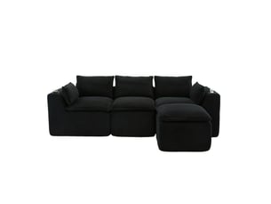 Canapé modulaire 3 places avec pouf en velours côtelé noir
