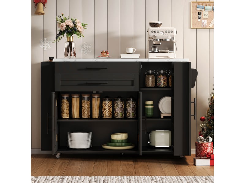  Desserte de cuisine mobile 138 x 70 x 90 cm, plateau rabattable, noire  - Conforama D