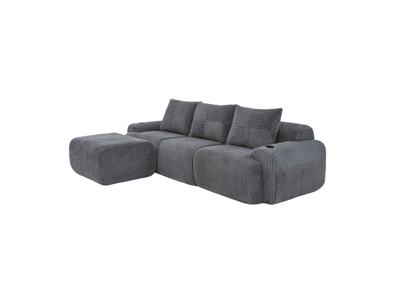  Canapé modulable, canapé de salon; gris foncé, en velours tricoté, porte-gobelets  - Conforama B