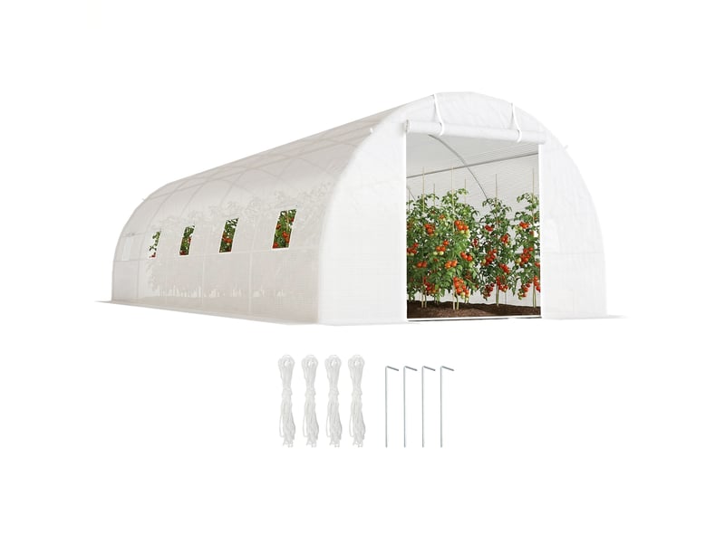  Serre tunnel 8 x 3 x 2 m avec revêtement plastique et armature en acier, blanche  - Conforama A
