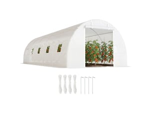 Serre tunnel 8 x 3 x 2 m avec revêtement plastique et armature en acier, blanche
