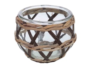 Bougeoir en verre recouvert de fibres naturelles marron, d11x8,5h cm
