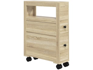 Rangement wc mobile sur roulettes - 2 tiroirs, niche - naturel