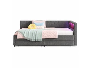 Lit avec rangement 90x200 cm ULQENI   coloris gris