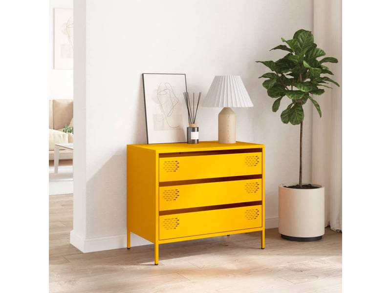  Buffet - bahut - meuble de rangement jaune moutarde 68x39x58,5 cm acier laminé à froid  - Conforama C
