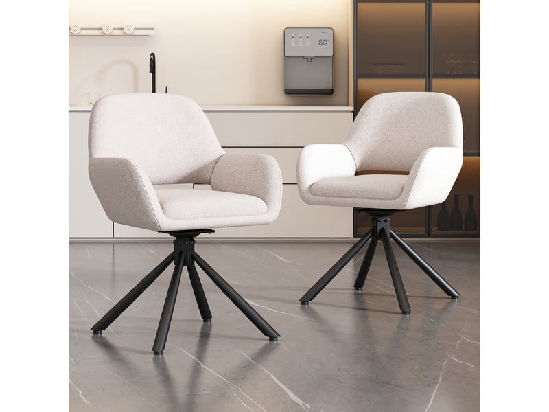  Lot de 6 chaises de salle à manger pivotantes avec accoudoirs  - assise rembourrée sherpa blanc  - Conforama C