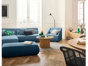 Canapé d'angle gauche fixe <strong>LISA DESIGN</strong> <strong>ONYX</strong> 5 places Velours côtelé bleu