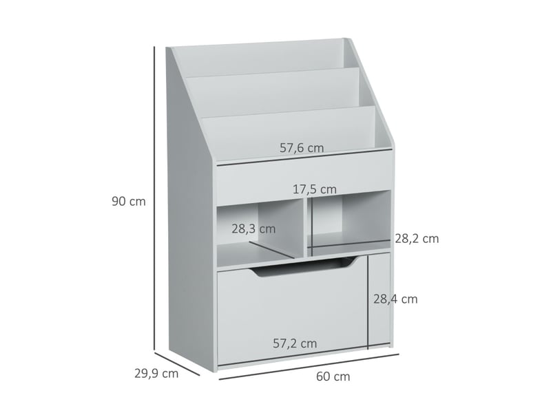 Bibliothèque enfant 60 x 29,9 x 90 cm gris en mdf, 3 niveaux, tiroir à roulettes pour chambre - Conforama C