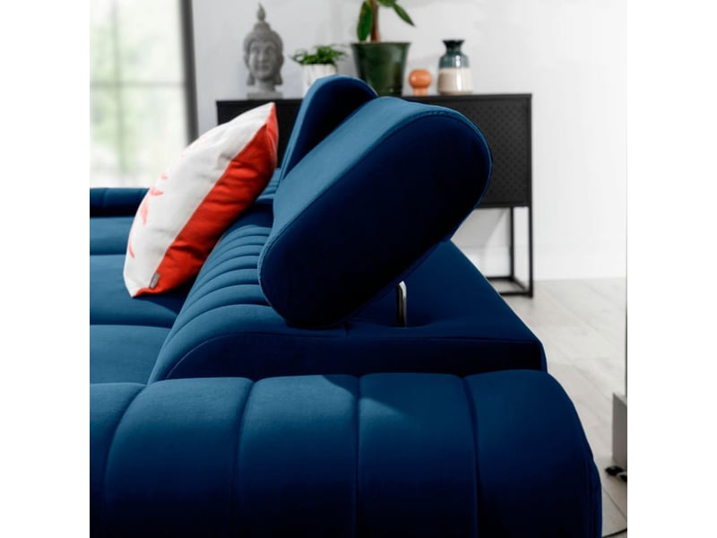  Canapé d'angle gauche bleu foncé convertible 3 places jayson couchage d'appoint  - Conforama C