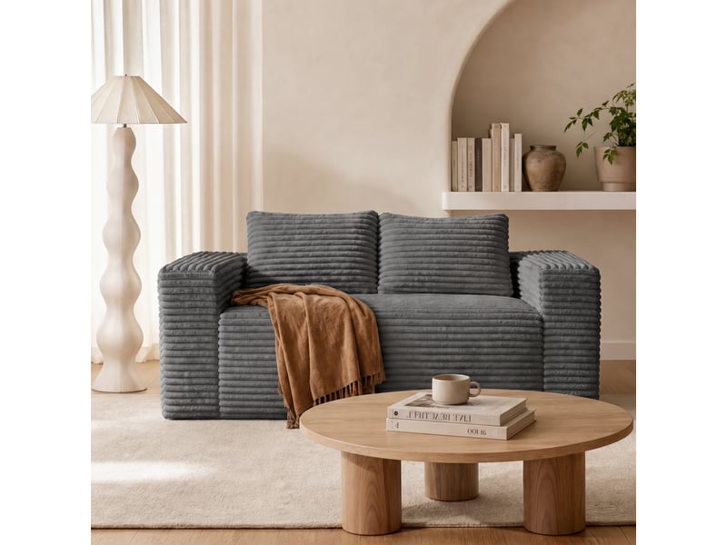 Canapé compact 2 places 160x88x58 cm, canapé de sol en mousse à assise profonde, pour appartement chambre bureau, velours côtelé, gris Sol Morn - Conforama D