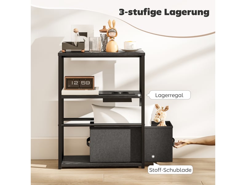  Bout de canapé avec multiprise intégrée tiroir tissu mdf et acier noir 45x18x60,2 cm  - Conforama E