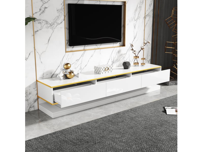  Meuble tv modenvie 200 x 40 x 40 cm 3 tiroirs blanc chaud et doré  - Conforama B