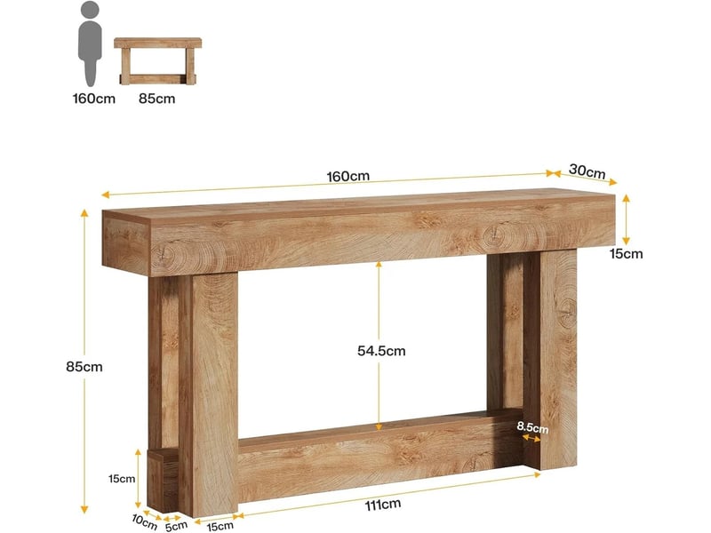  Table console à 2 niveaux en panneau de particules marron 160x30x85 cm  - Conforama C
