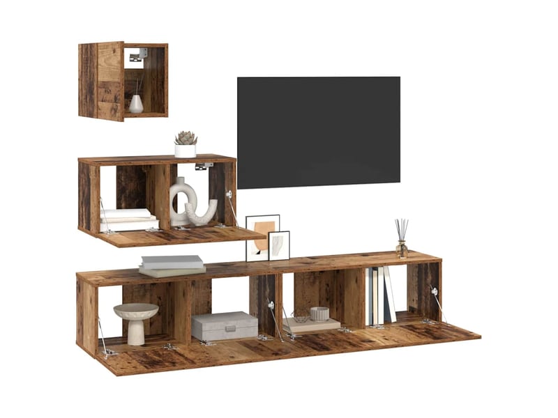  Ensemble meuble tv - banc tv - meuble de rangement 4 pcs bois ancien bois d'ingénierie  - Conforama C