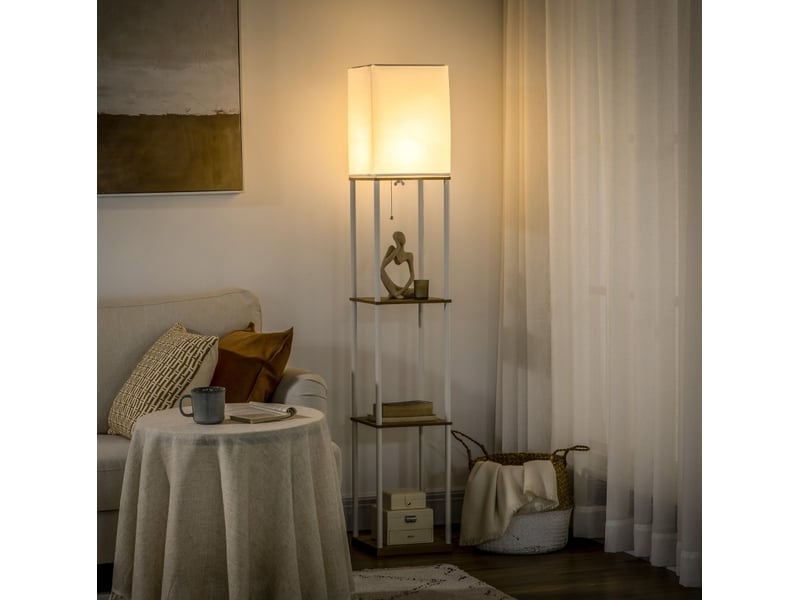  Lampadaire avec 3 niveaux de rangement 26x26x159 cm mdf métal blanc et marron  - Conforama B