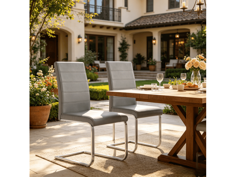  Chaise de salle à manger 51x40x100cm, r élevé ergonomique cadre acierlique gris foncé lot de 2 pièces  - Conforama D
