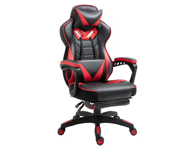  Chaise de bureau gamer avec fonction massage, dossier inclinable à 170° et repose-pieds réglable en similicuir noir  - Conforama A