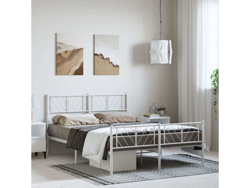  Lit double- lit adulte -  cadre de lit métal sans matelas et pied de lit blanc 135x190 cm  - Conforama B