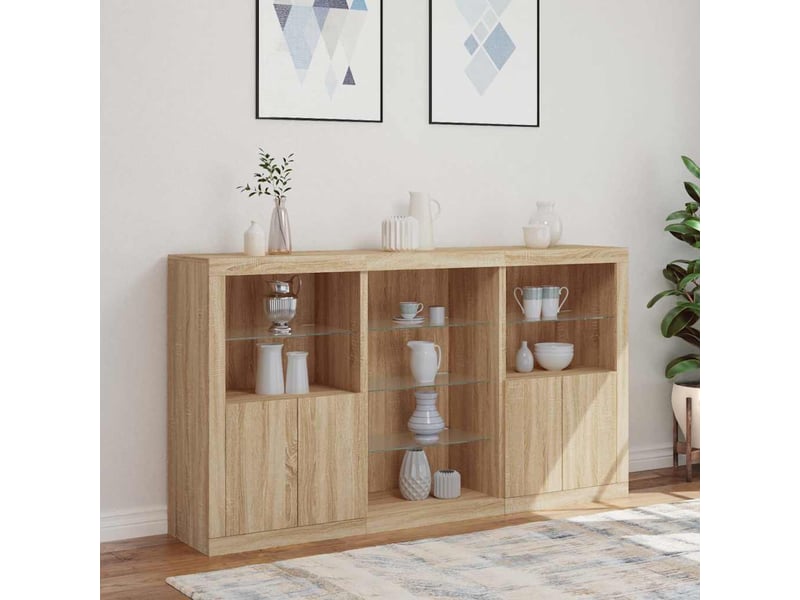  Buffet - bahut - meuble de rangement avec lumières led chêne sonoma 181,5x37x100 cm  - Conforama D