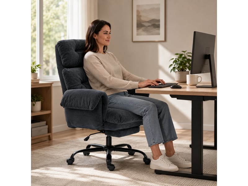  Chaise de bureau à dossier réglable, chaise de bureau à roulettes rembourrée, fauteuil rembourré, hauteur réglable, acier, gris foncé  - Conforama D