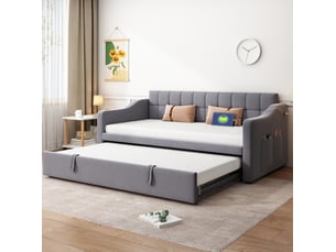 Lit extensible 90x190 cm <strong>FLORAGRACE</strong> <strong></strong> coloris gris