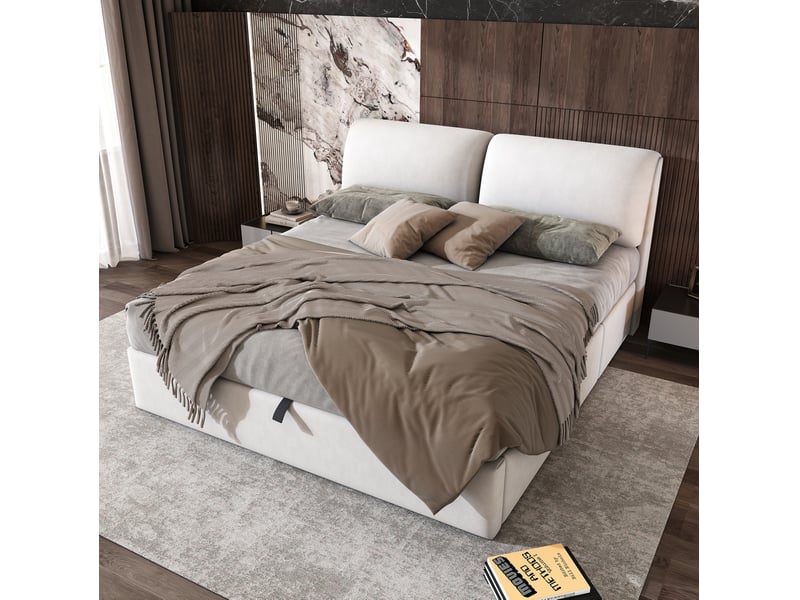 Lit coffre hydraulique 180x200 cm, 3 tiroirs, sommier à lattes, tête réglable, velours, beige sans matelas - Conforama D
