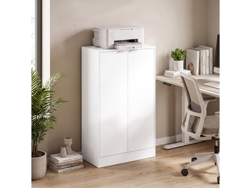  Armoire de bureau à 3 étagères et portes, 60 x 33,5 x 108 cm, blanche  - Conforama C