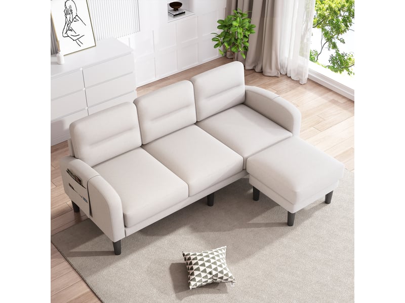  Canapé d'angle, canapé 3 places, beige, 204 x 136 x 80 cm, pour salon, mobilier pour espace de vie, adapté à l'espace de vie  - Conforama R