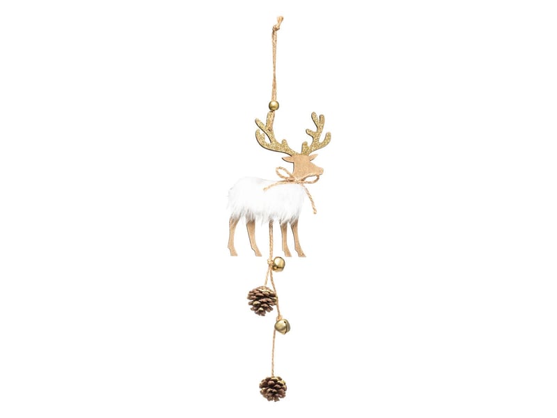  Sujet de noël long en bois renne pomme de pin  - Conforama A