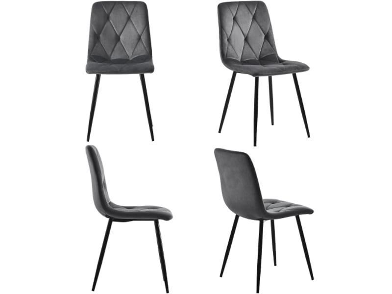  Ensemble table et chaises de salle à manger (5 pièces), table hexagonale moderne en marbre + 4 chaises de salle à manger en velours gris pour créer un restaurant chaleureux et moderne  - Conforama B