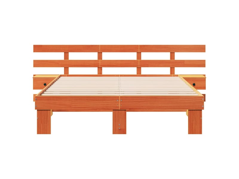  Lit double- lit adulte -  cadre de lit avec tête de lit marron 150 x 200 cm pin massif  - Conforama D