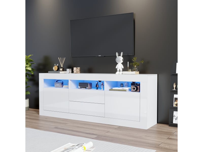  Meuble tv blanc 160 cm led panneau de particules meuble tv blanc - Conforama D
