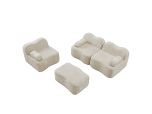 Canapé d'angle modulable 3 places en velours beige - mousse 32d assise profonde avec ottoman