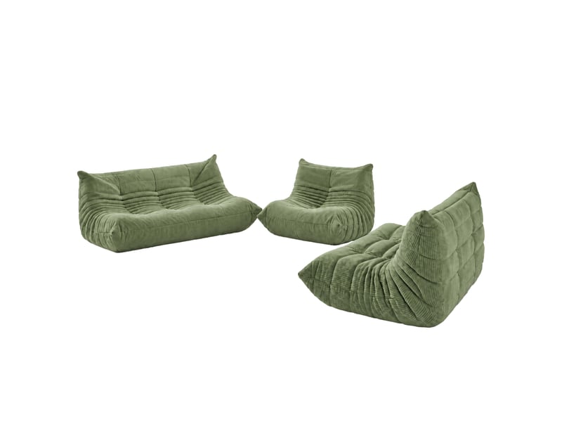  Ensemble de canapés hwc-r34, ensemble de canapés rembourrés, canapés lounge 3 places, 2 places, fauteuil, tissu en velours côtelé (300 gm²) - vert  - Conforama A