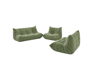 Ensemble de canapés hwc-r34, ensemble de canapés rembourrés, canapés lounge 3 places, 2 places, fauteuil, tissu en velours côtelé (300 gm²) - vert