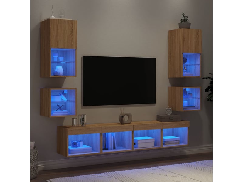  Unités murales tv avec led 8 pcs chêne sonoma bois d'ingénierie shl76306  - Conforama B