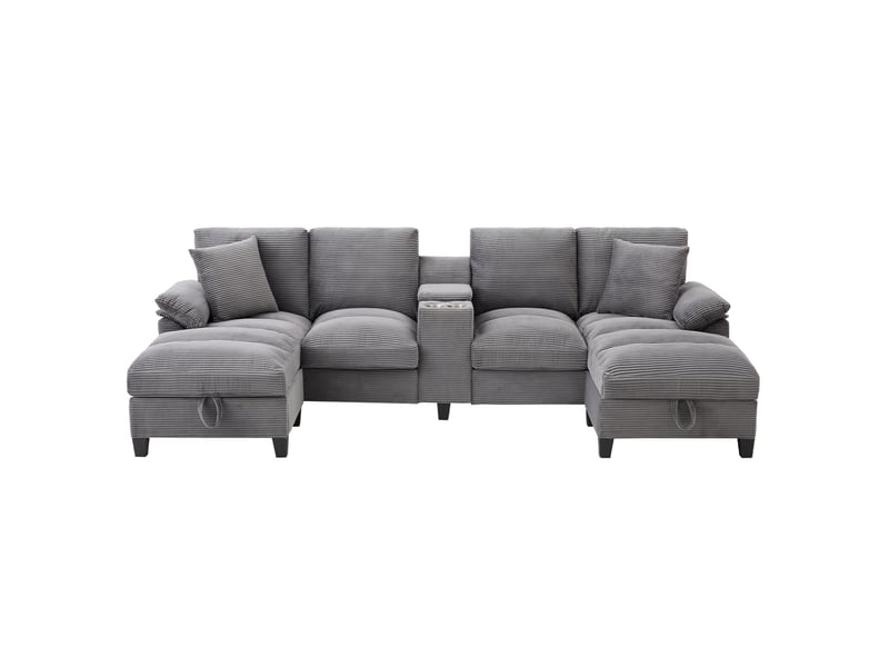 Canapé panoramique en u 4 places 293x142 cm – gris – rangement, usb et porte-gobelets en acier inoxydable  - Conforama A