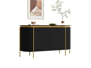 Buffet 4 portes 140x38x80cm ,façades rainurées, extrémités ovales, étagère et passe-câbles, mdf avec pieds métal,noir