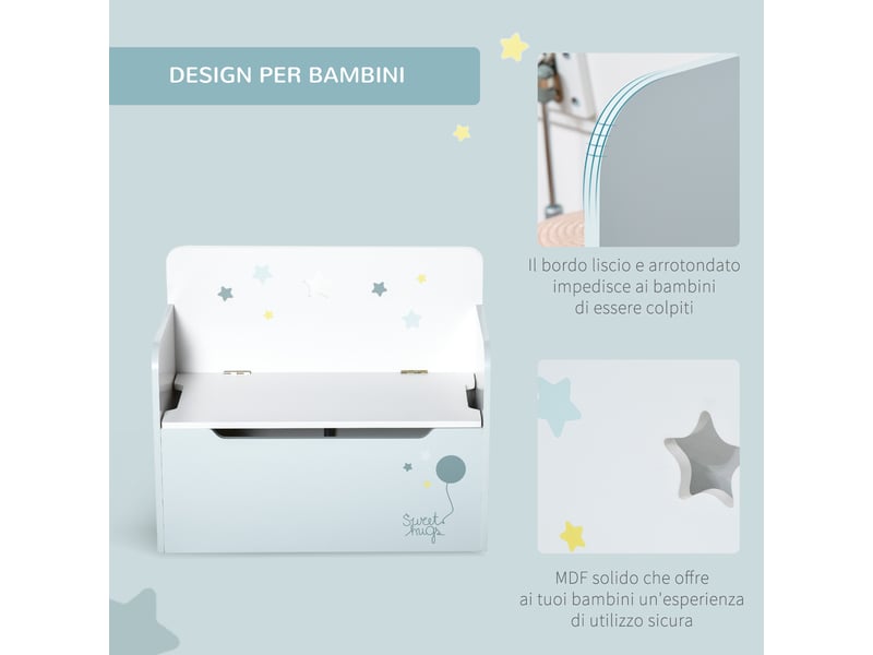  Banc de rangement en bois avec dossier pour enfants de 3 à 6 ans, 60 x 30 x 50 cm, bleu  - Conforama E